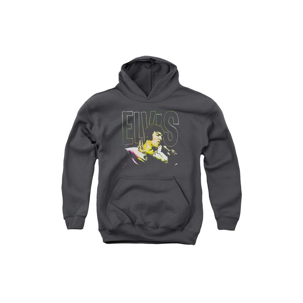 Trevco Sportswear ELV811-YFTH-2 Elvis Presley Multi Color Youth Hooded Sweatshirt, Charcoal - Medium-image-OPC-PGD2T92-NEW