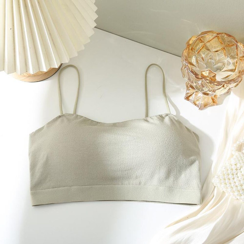(pastel green, M) Women's Wire-Free Tube Top Sports Bra with Suspenders - Fixed Cup, Beautiful Back, Pure Cotton Design
