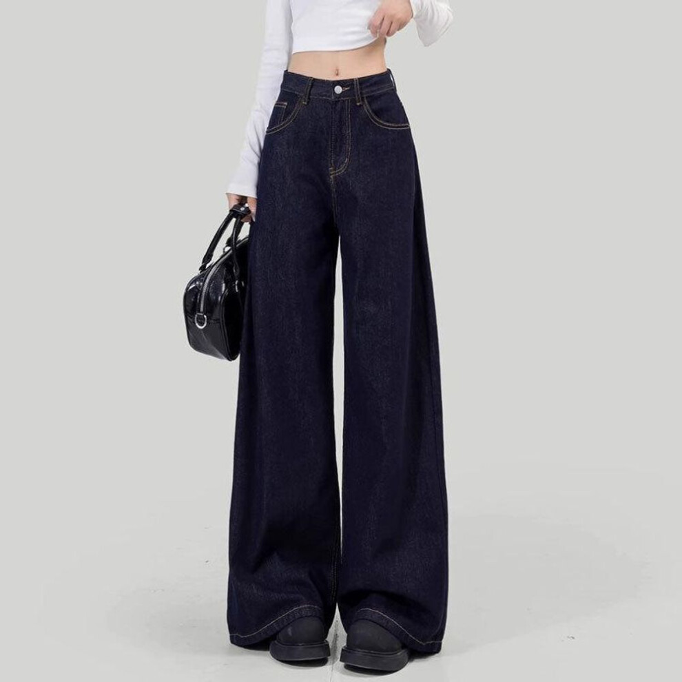 (dark blue, S) Women's High-waisted Loose Dark Blue Wide-leg Jeans For Pear-shaped Figures