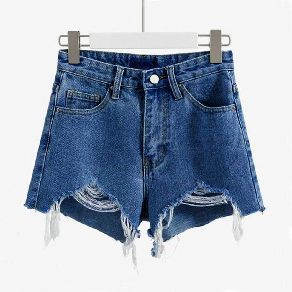 (dark blue, L) "plus Size High Waist Denim Shorts For Women – Summer Slim Fit With Wide Leg And Distressed Details