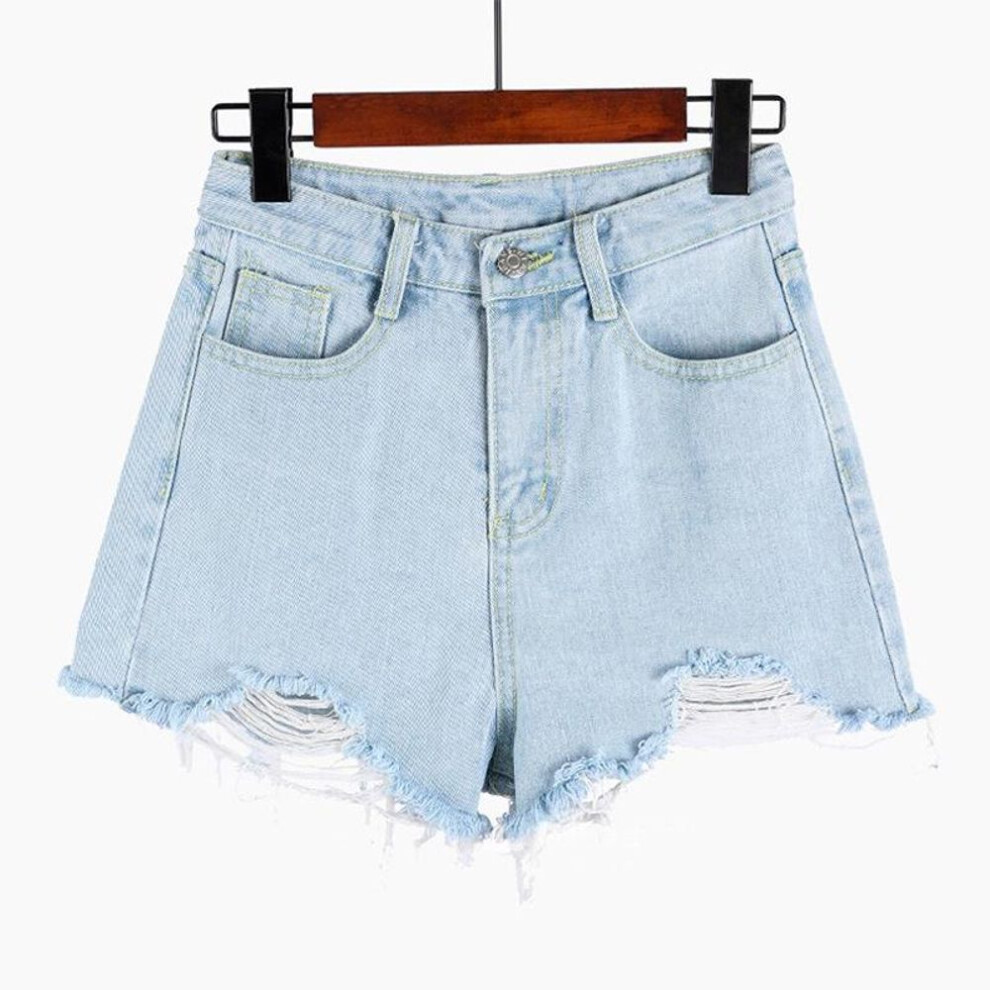 (light blue, 5XL) "plus Size High Waist Denim Shorts For Women – Summer Slim Fit With Wide Leg And Distressed Details