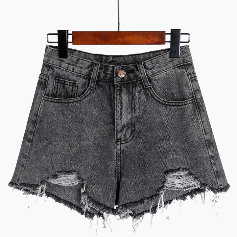 (black gray, 4XL) "plus Size High Waist Denim Shorts For Women – Summer Slim Fit With Wide Leg And Distressed Details