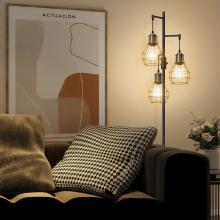 3 Light Floor Lamp Living Room Bedroom Dimmable Lamp Metal Shade Black