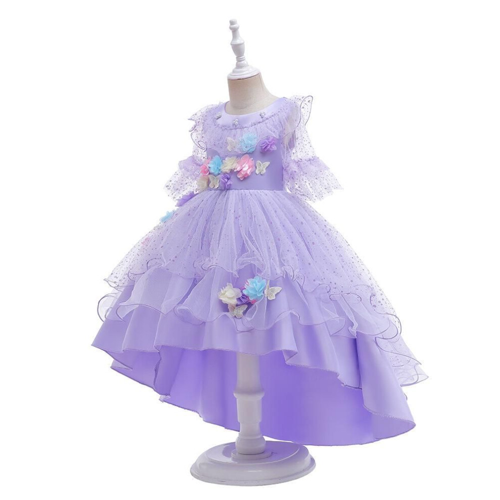 (150cm) 2024 Beaded Flower Princess Dress for Kids – European & American Styles, Small & Medium Sizes, with 3D Flowers and Trailing Design.