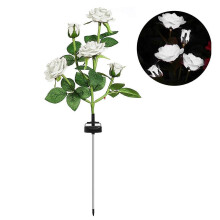 (White) 5 Head LED Solar Rose Lights, Simulated Rose Flower Lamp