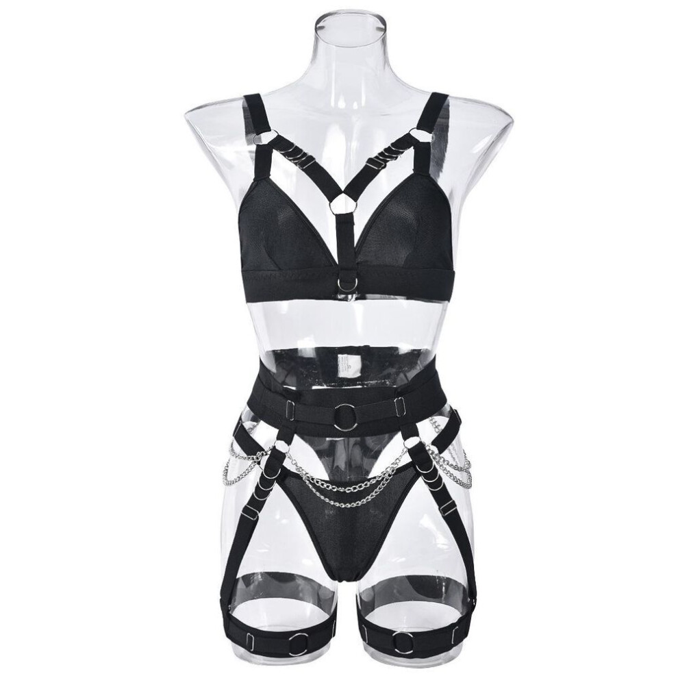 (black, Large) "european & American Sexy Body-shaping Lingerie: Hot Metal Interwoven Four-piece Set