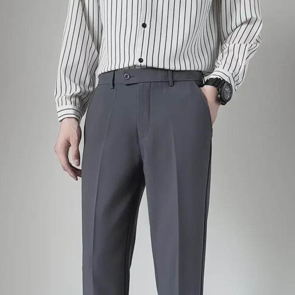 (dark gray, 36) Men's Slim Fit Nine-point Suit Trousers: Business, Formal, And Casual Wear For Spring And Summer.