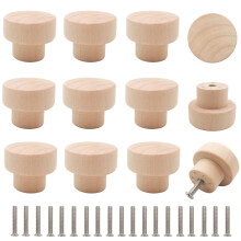 Bmgop 16PCS Wood Knobs Flat Top Round Cabinet Knobs 1.39""(35mm) Unfin