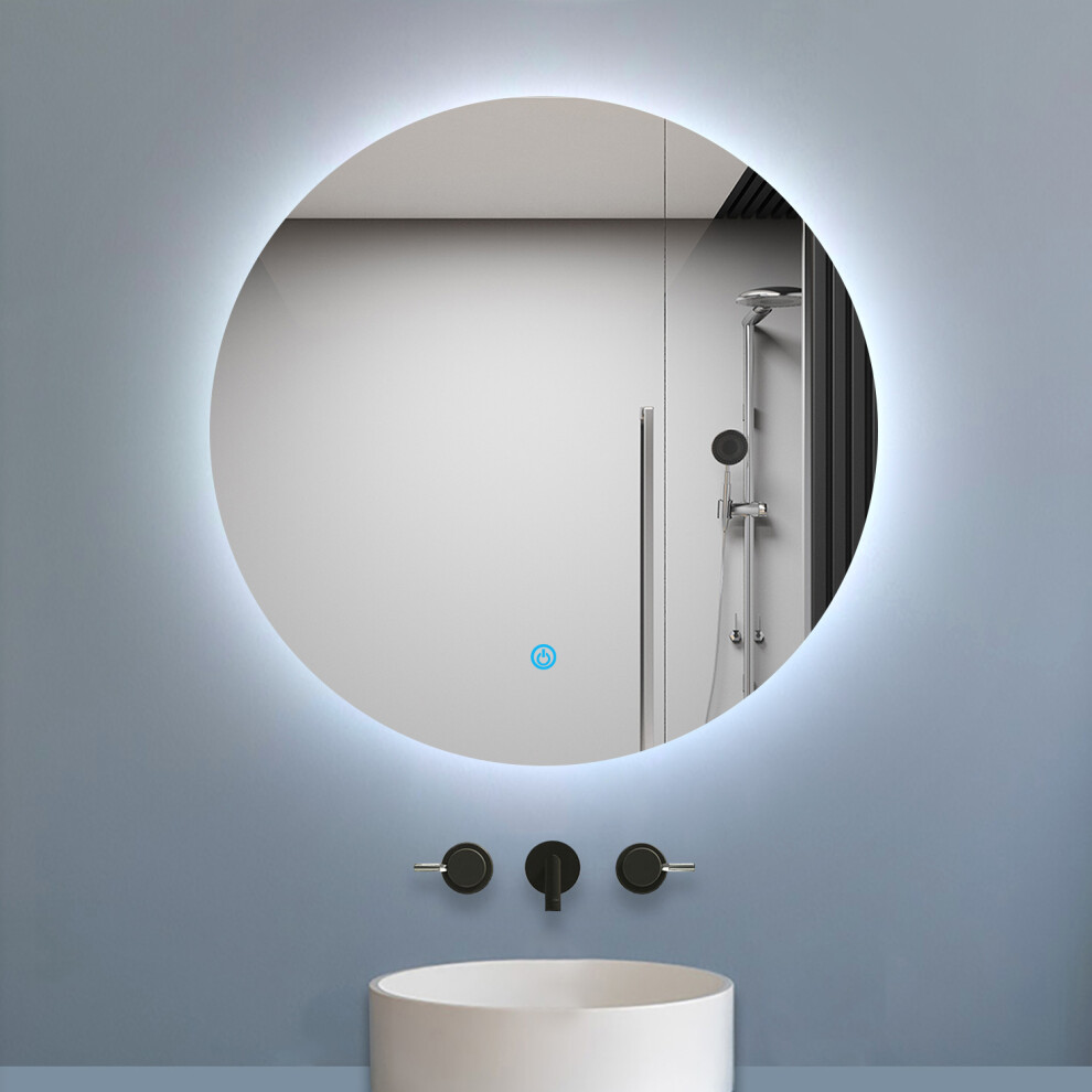 Round Backlit LED Bathroom Mirror with Demister Pad Anti-fog Touch Switch Wall Mounted Cold White Light, 500x500mm-image-OPC-PG98BC2-NEW