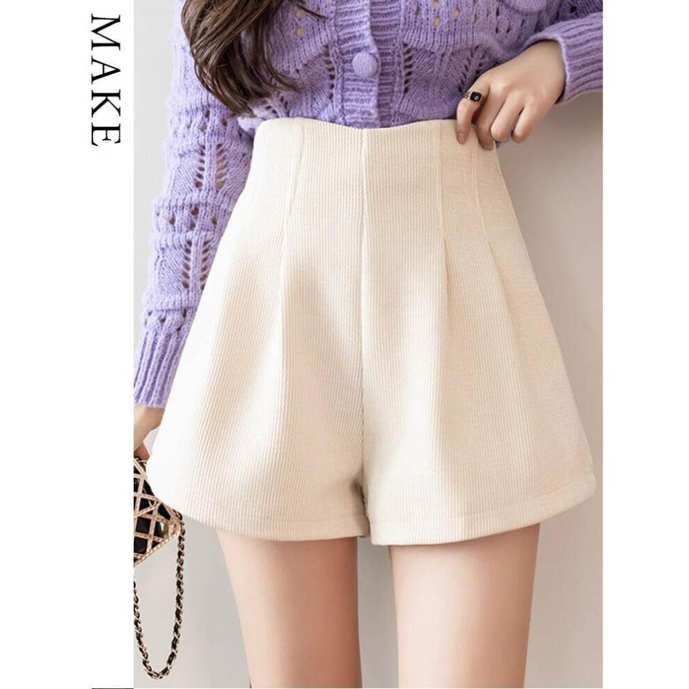 (apricot, S) "2023 Autumn/Winter Women's Woolen A-Line Wide-Leg Floral Shorts, Large Size