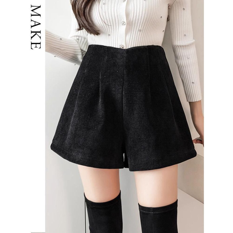 (black, 3XL) "2023 Autumn/Winter Women's Woolen A-Line Wide-Leg Floral Shorts, Large Size