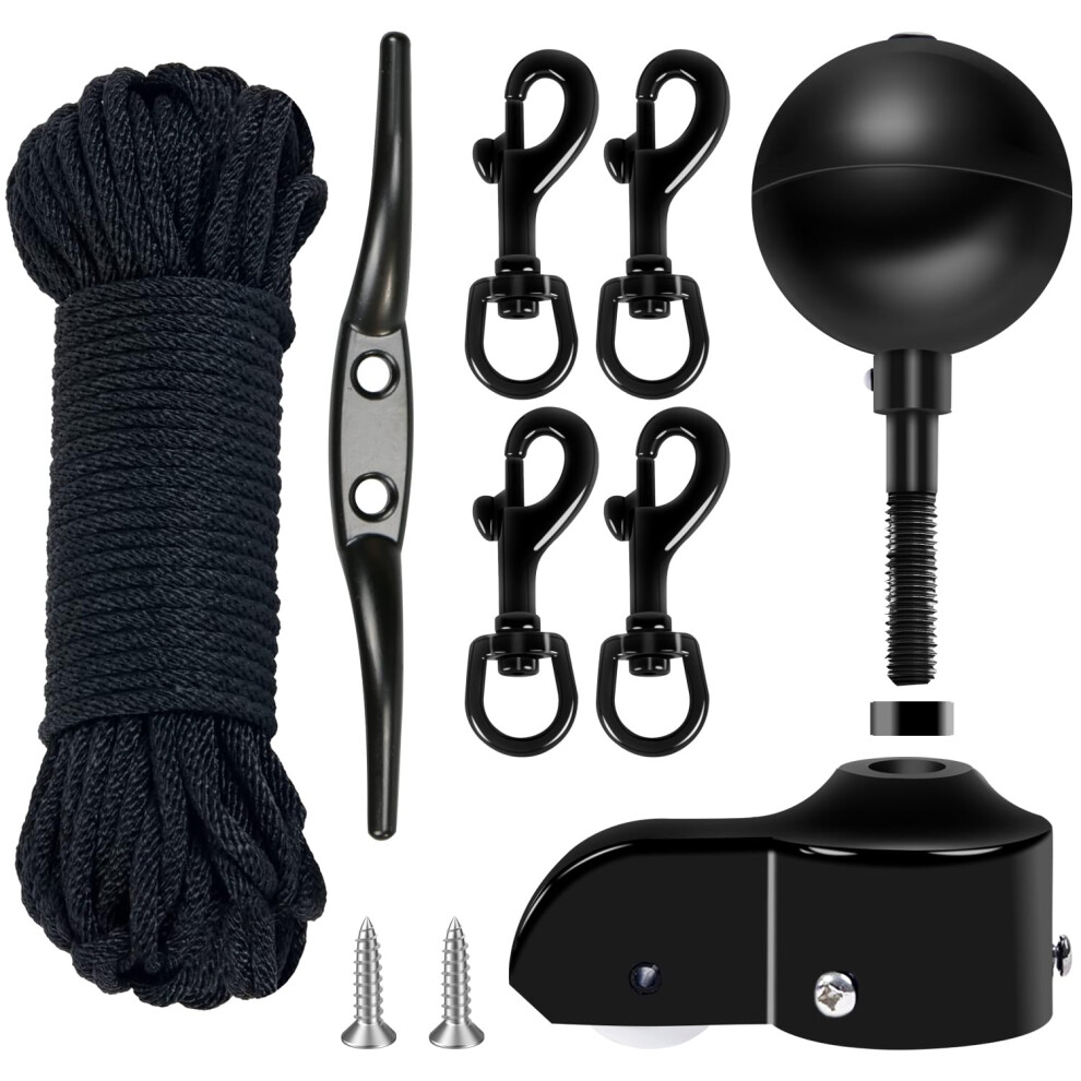 Kit de pi   ces de r   paration de mat   riel pour m   t de drapeau NQ - Corde de drisse de 50 pieds + 3"""" Noir B