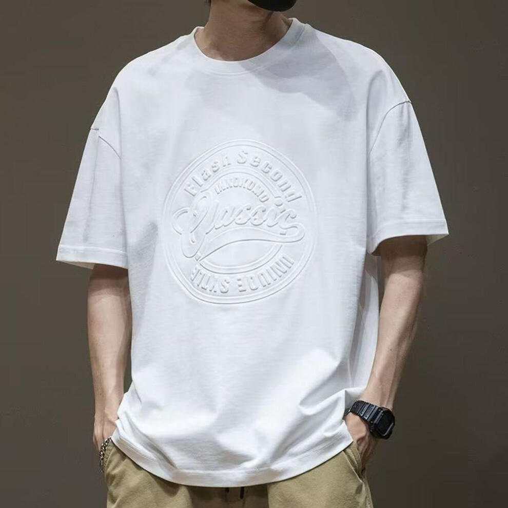 (white, 4XL) American Style Men's Loose-Fit Short-Sleeved Round Neck T-Shirt