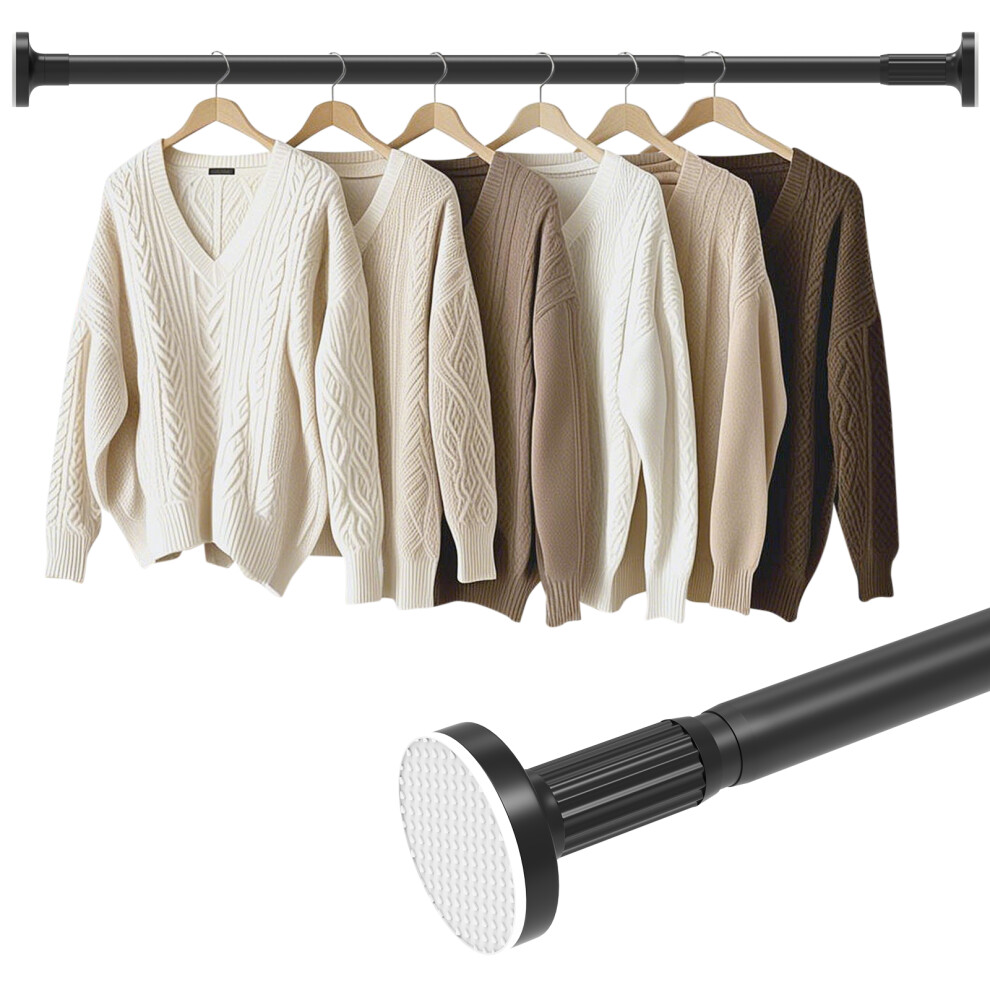 (110-190cm) Extendable Shower Curtain Rod - Heavy Duty Carbon Steel Tension Pole No Drill Adjustable for Bathroom/Window/Closet, Holds 50kg