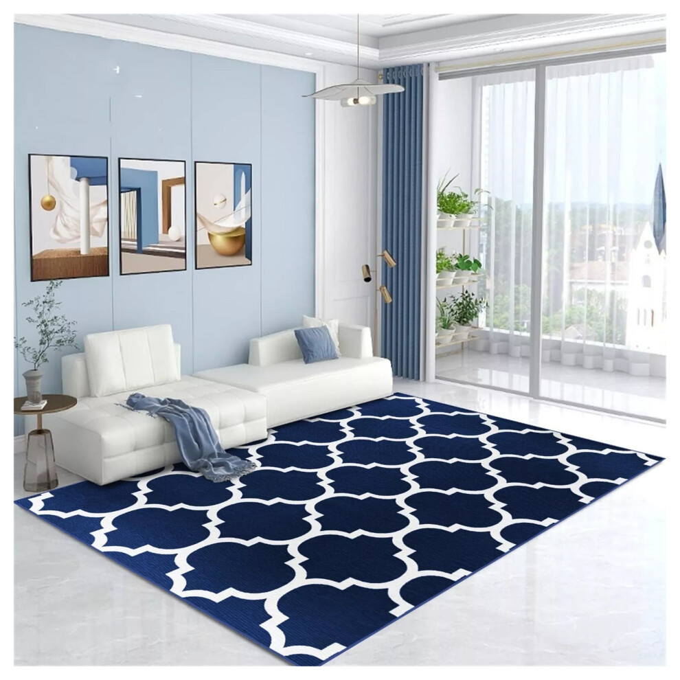 (200 x 290 cm (6 ft 5 in x 9 ft 5in)- Extra Large Area Rugs Living Room Bedroom Carpet, Ava Navy) Extra Large Rugs Living Room Printed Rug Runner