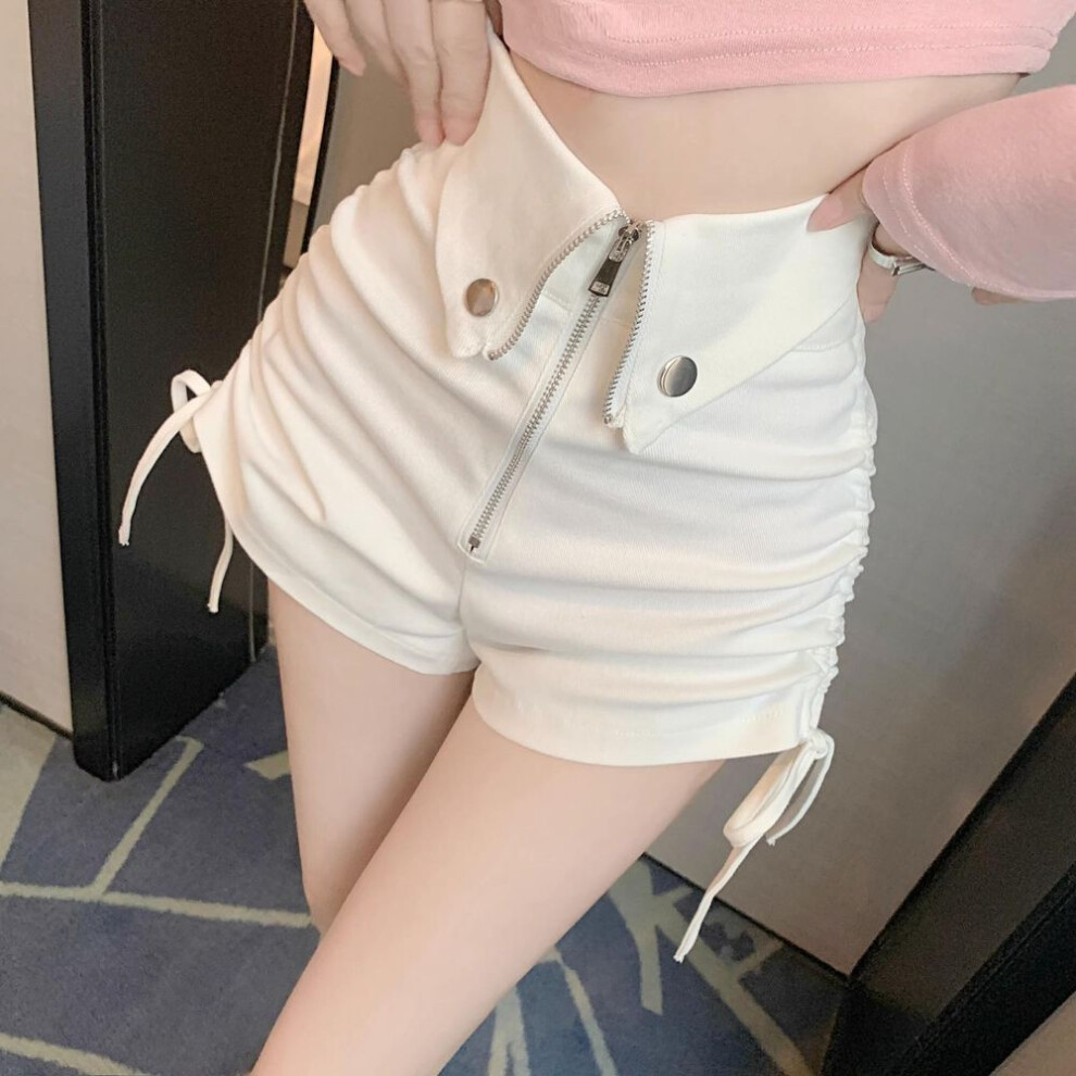 (white, XS) Women's High Waist Black Drawstring Casual Shorts - Summer Slim Fit Wide Leg Hot Pants