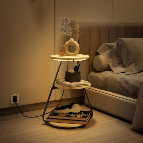 ELECWISH (Wood ) LED Sofa Side Table Modern Living Room End Table 2