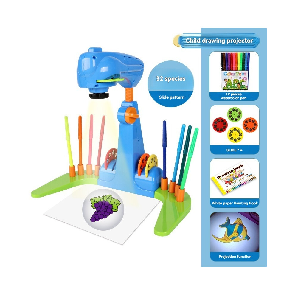 (Blue) Enjoy Myself Projection Toy Smart Kids Projection Drawing Sketcher Adjustable Art Sketcher Projector Blue