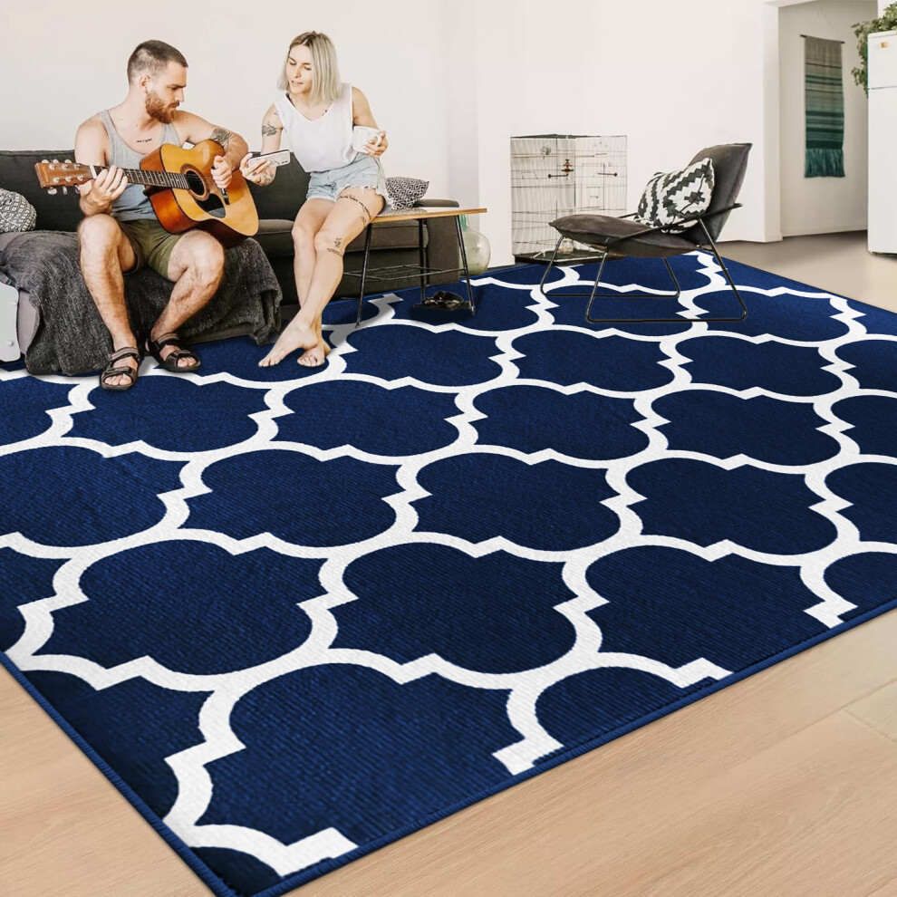 (200x290 cm- Extra Large Rugs Indoor Outdoor Area Rug, AVA NAVY) Non-Slip Area Rugs Printed Geometric Carpets Hallway Runner-image-OPC-PGD527G-NEW