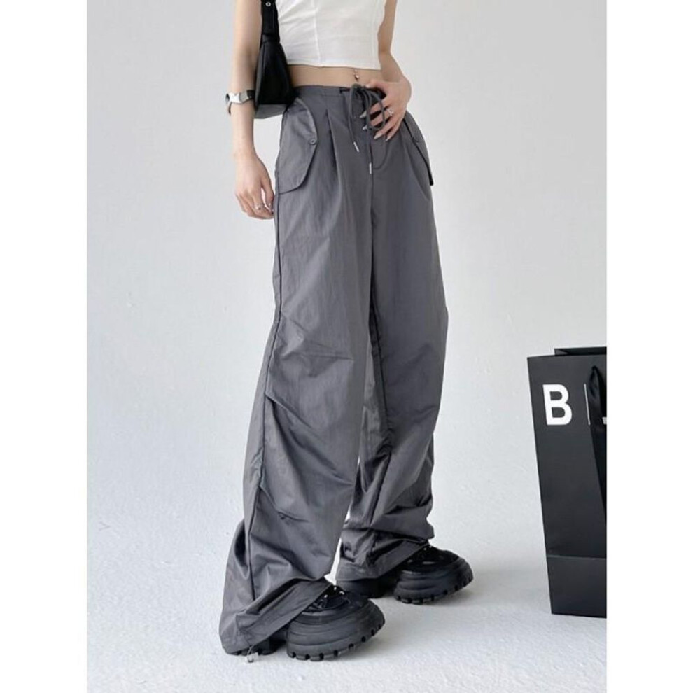 (dark gray, 2XL) "women's Summer Loose Fit Wide-leg Parachute Pants