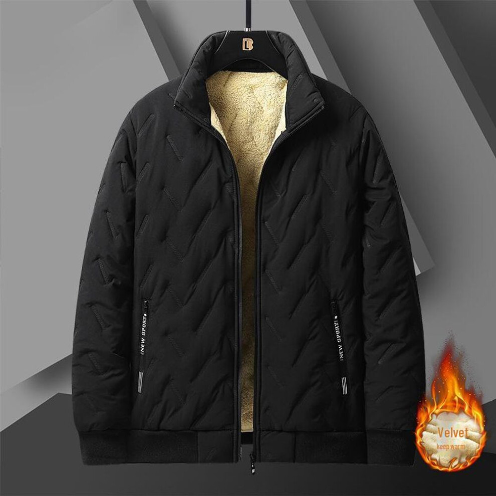 (black, XL) Men's Winter Lambskin & Velvet Thickened Cotton-Padded Coat for Middle-Aged Individuals