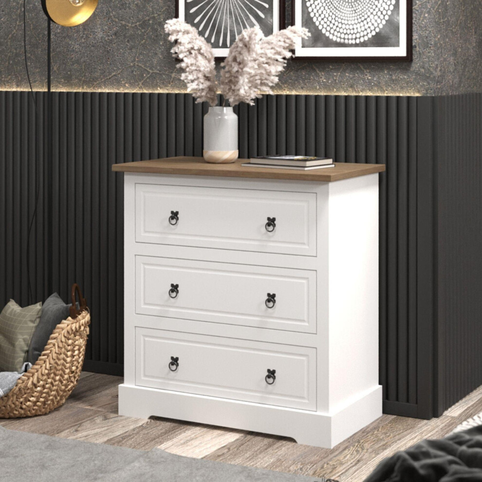 Corona Chest 3 Drawers Waxed Mexican Pine Top Storage Furniture