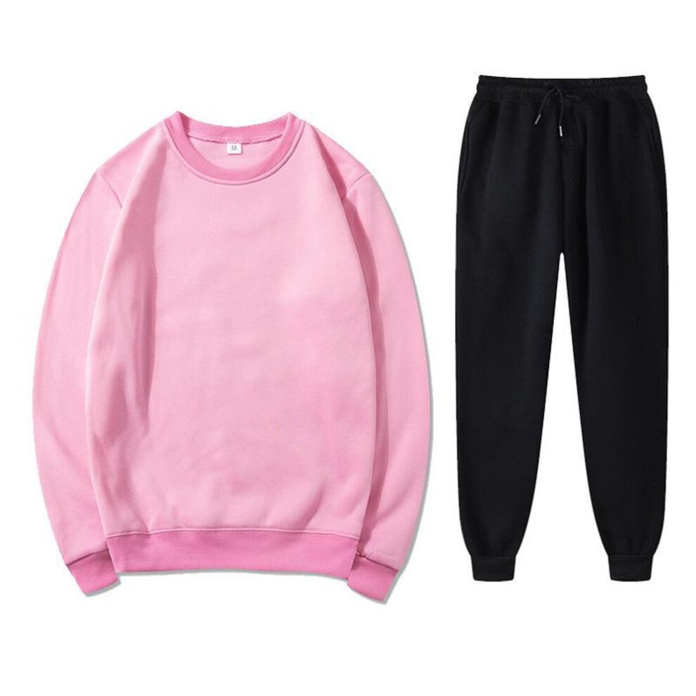 (pink, M) "Unisex Autumn/Winter Fleece Sweatshirt & Sweatpants Set: Casual, Loose Fit