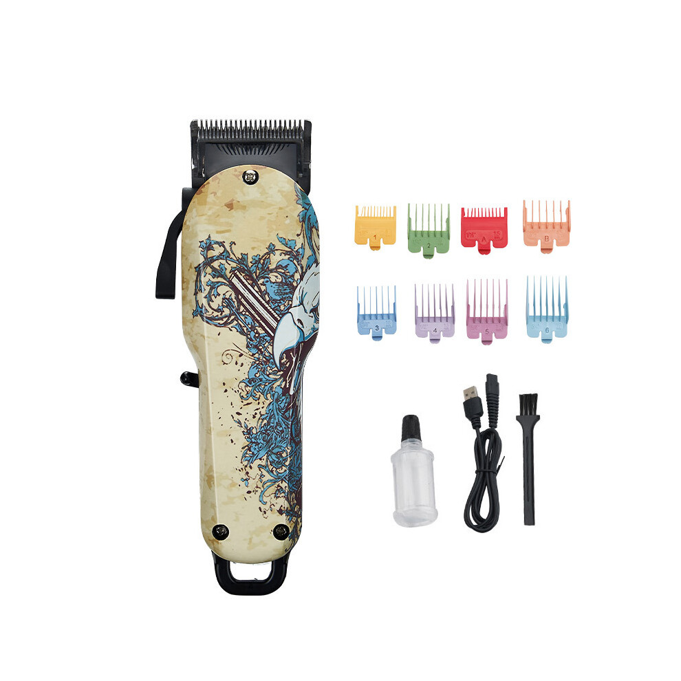 (USB model, Gradient gray) Rechargeable graffiti haircutter retro oil head push clippers High power adjustable men's haircut clippers