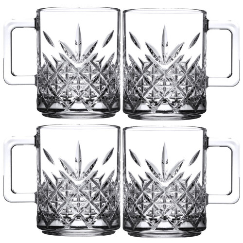 (4 x 250ml ) Glass Mugs Coffee Tea Cappuccino Latte Hot Drinks Cups