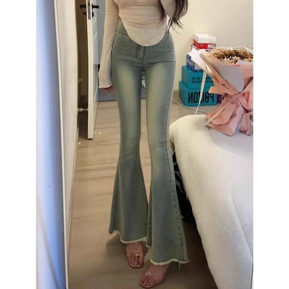 (blue, XS) "american-style High-waist Flared Jeans For Women - Autumn Slim Retro Tall Floor-length Pants