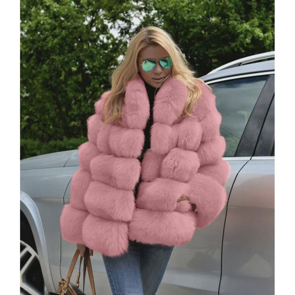 (pink, 5XL) European & American Winter Loose Fit Solid Color Rabbit Fur Jacket