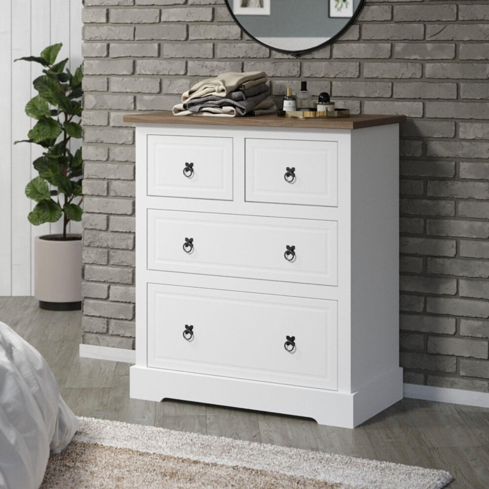 Corona Chest of 4 Drawers Waxed Mexican Pine Top Bedroom Storage Furniture