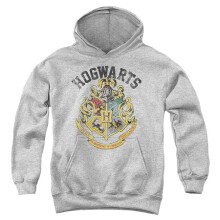 Trevco Sportswear HP8073-YFTH-1 Harry Potter Hogwarts Crest Youth Hooded Sweatshirt, Athletic Heather - Small