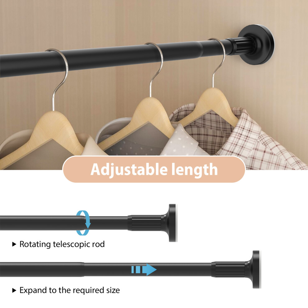 (90-160cm) No Drill Curtain Rail - Expandable Tension Rod for Shower/Closet/Window, 25mm Thick Steel, Hanging Clothes & Curtains, 50kg Capacity