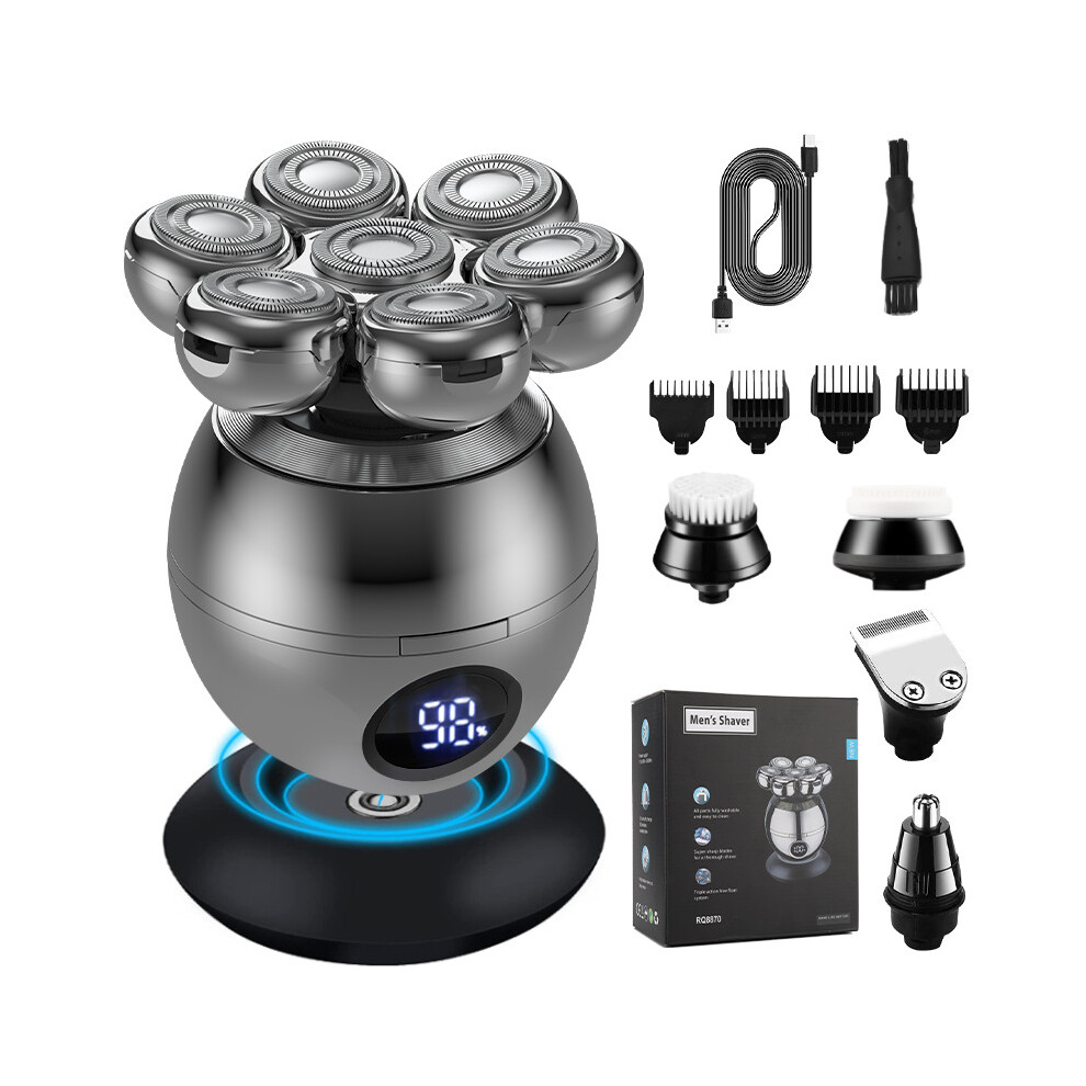 (Set) Induction charging full-body washing electric shaver multi-function head changer for men's razor shaver bald head push clipper
