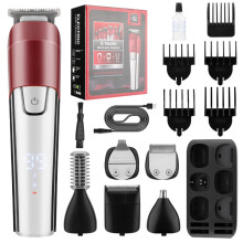 (890 Silver) 6-in-1 multi-functional waterproof hair clipper shaver LCD digital display men's electric push-scissor shaver nose device