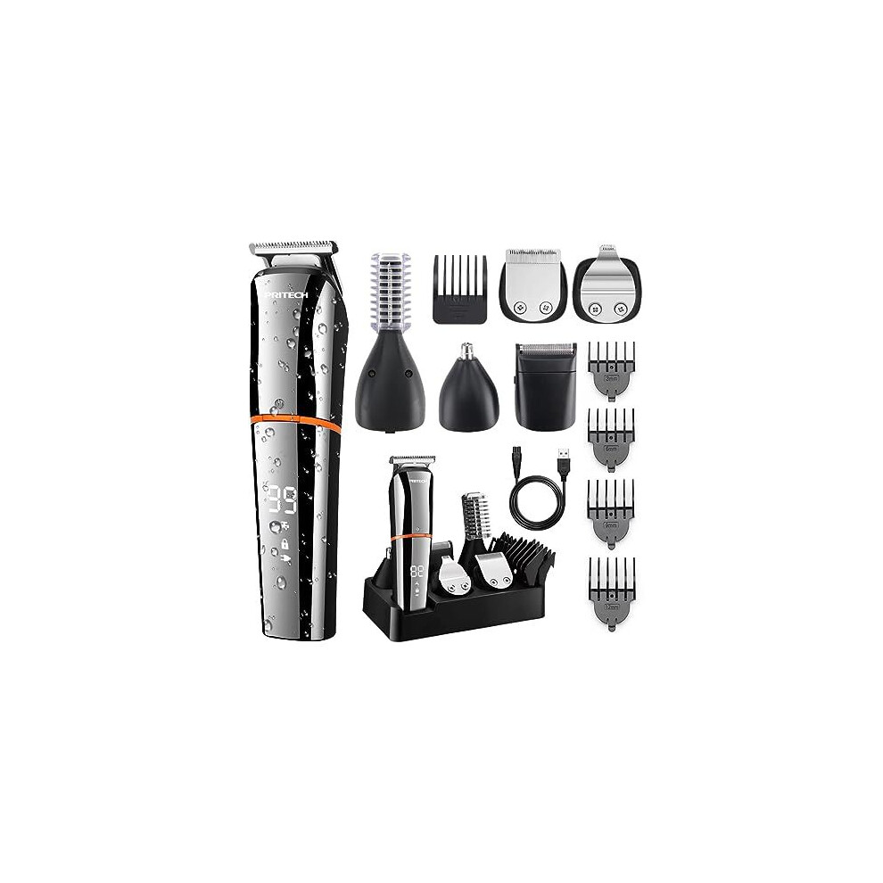 (860) 6-in-1 multi-functional waterproof hair clipper shaver LCD digital display men's electric push-scissor shaver nose device