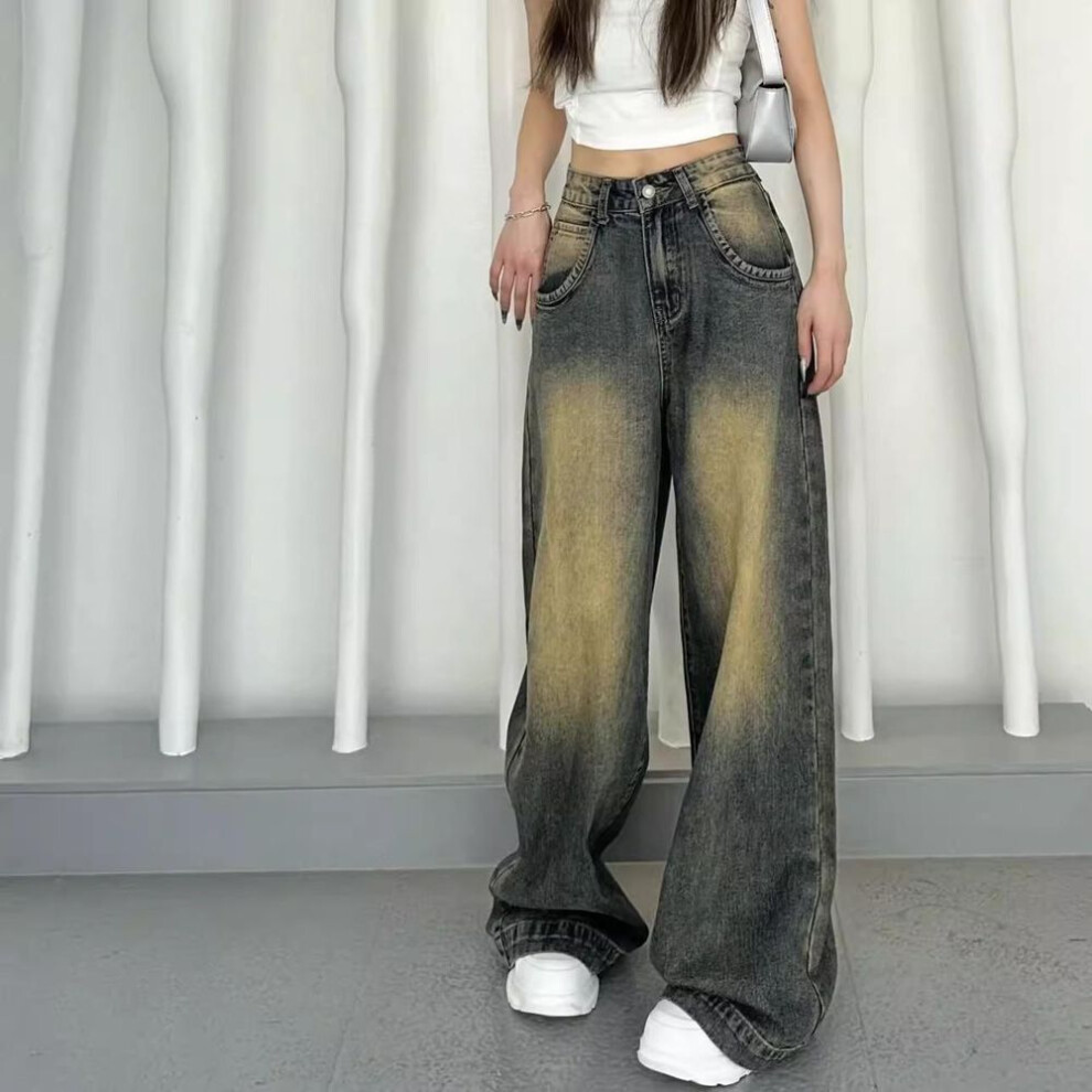 (Medium) "2024 Summer Retro Gradient High-Waist Distressed Wide-Leg Jeans for Women