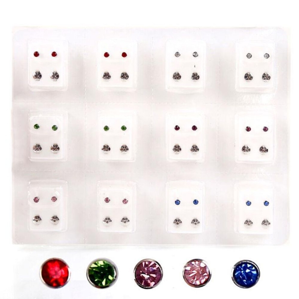 (multicolor) 12 Pairs Gold No Pain Sterile Ear Piercing Earrings Set Gun Piercer Tool Kit Hypoallergenic Mini 3mm Cz Studs Jewelry Disposable