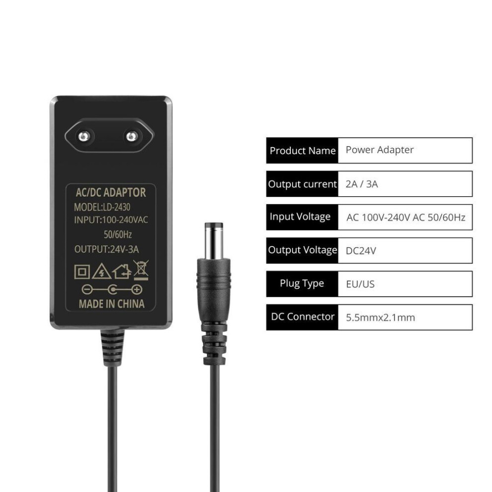 (black, 2A US Plug) Switching Power Supply Light Transformer Ac110v 220v To Dc 24v Power Supply Source Adapter For Led Strip