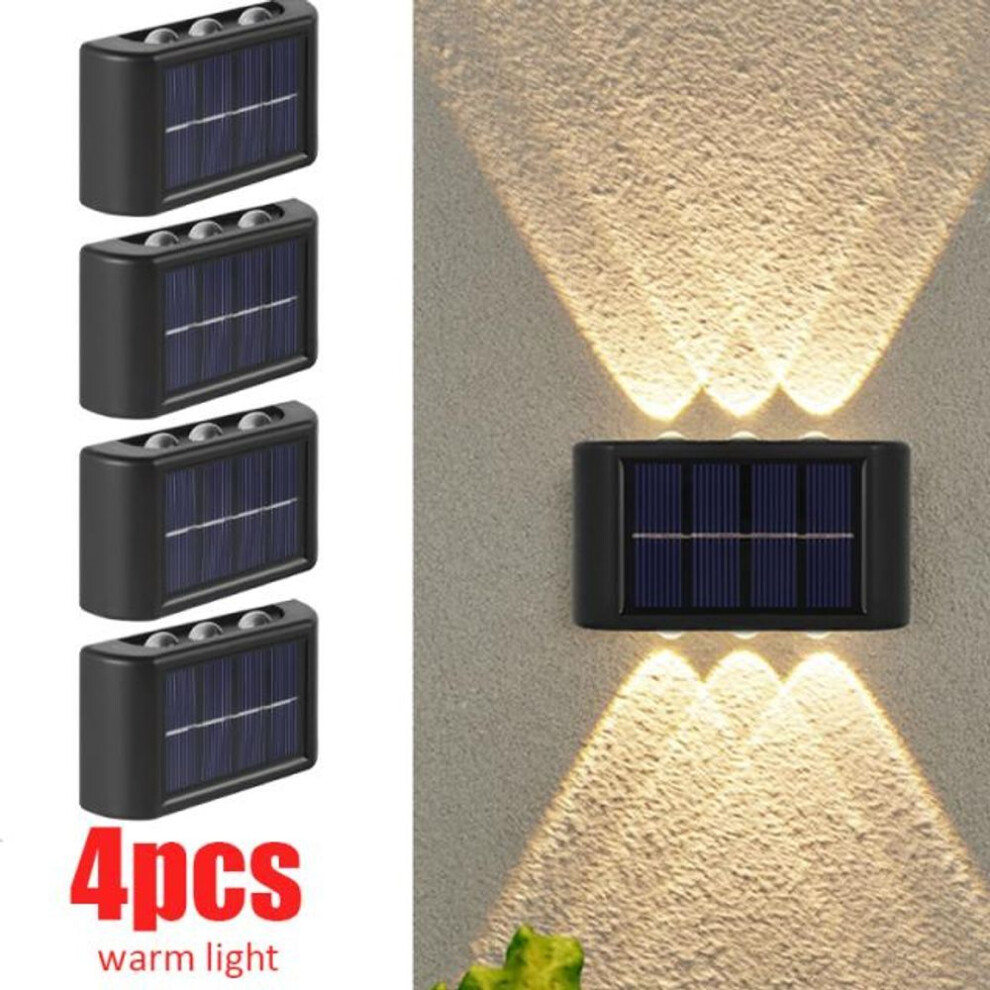 (warm white, 4 PCS) 6 Led Solar Wall Lamp Outdoor Waterproof Balcony Wall Lights For Courtyard Street Landscape Garden Decor Lamp Solar Outdoor Wall Lamp