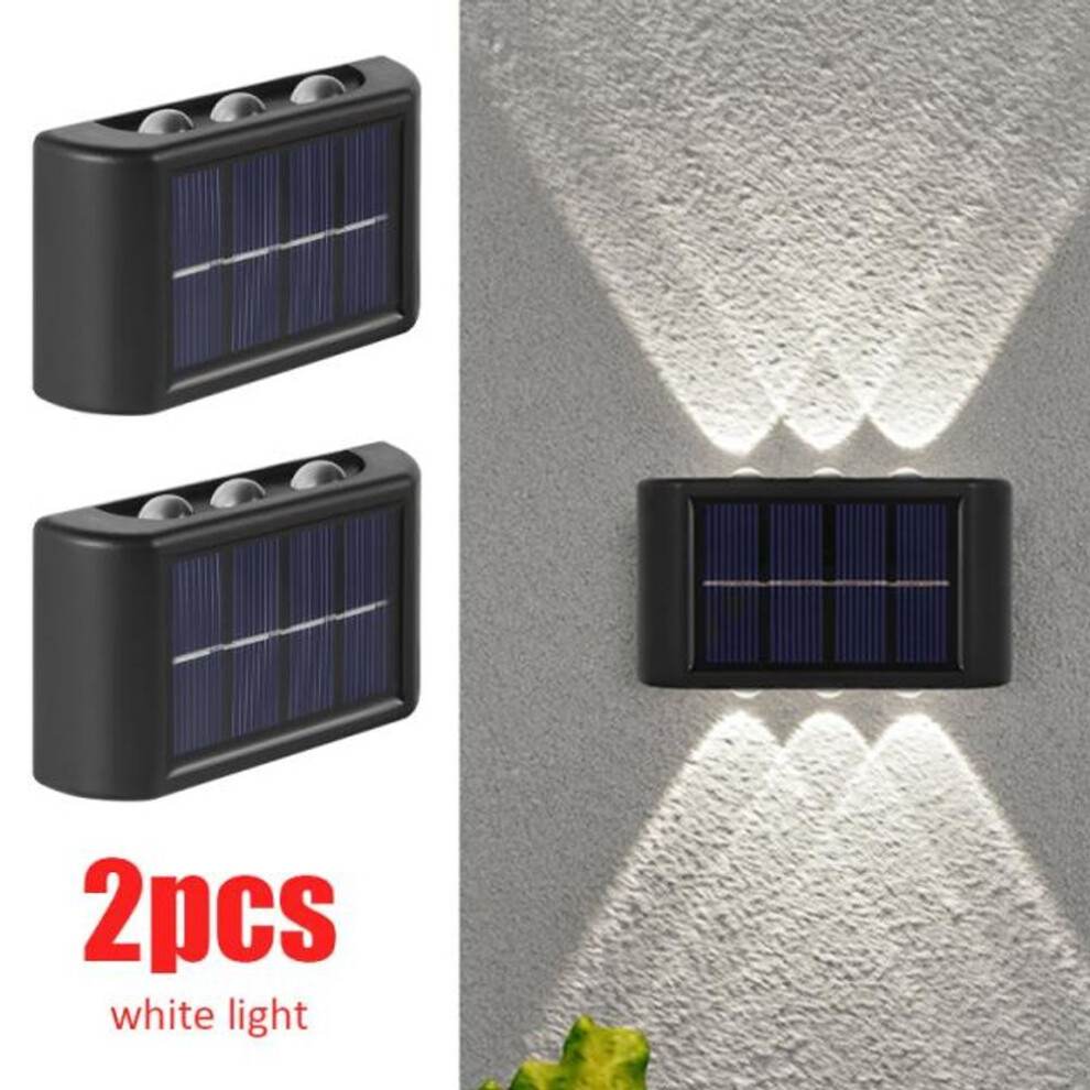 (white, 2 PCS) 6 LED Solar Wall Lamp Outdoor Waterproof Balcony Wall Lights for Courtyard Street Landscape Garden Decor Lamp Solar Outdoor Wall Lamp