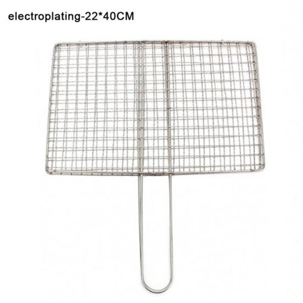 (22x40cm) Stainless Steel Electroplating BBQ Net Barbecue Grill Fish Clip with Handle