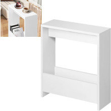 Narrow Bedside Table, Slim Side Table with Storage Shelf, End Magazine Table with Magazine Rack for Living Room Small Spaces, 55 Lx 20Wx60Hcm, White