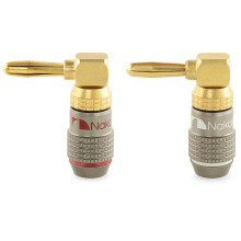 (2 Pcs (1-Pair)) Nakamichi FanLock Excel Series 24k Gold Plated Right-Angle 90 Degree Banana Plug 10 - 18 AWG Gauge Size 4mm for Speaker Hi-Fi Cable Quick Connector