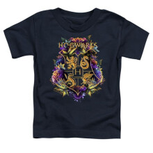 Trevco Sportswear HP8502-TT-2 Harry Potter Hogwarts Floral Crest Toddler Short Sleeve T-Shirt, Navy - Medium 3T
