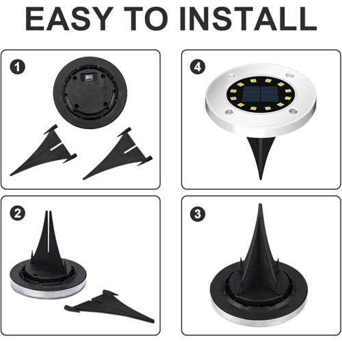 (Warm White) 12LED Solar Power Ground Lights Floor Decking Lawn 2