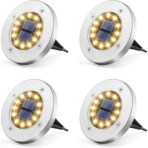 (Warm White) 12LED Solar Power Ground Lights Floor Decking Lawn