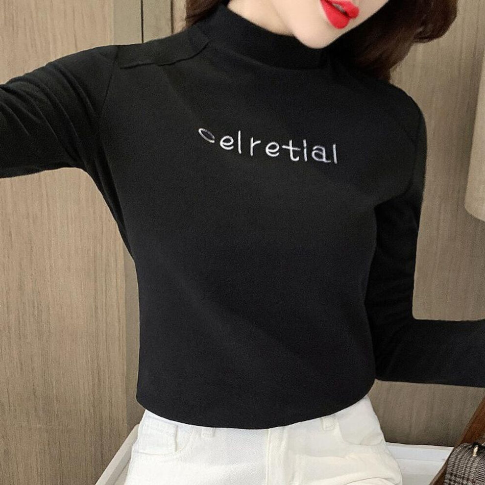 (black, M) "women's Autumn/winter German Velvet Half Turtleneck Long Sleeve T-shirt, Fashionable And Versatile 2025