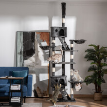 PawHut Kitten Tower Adjustable 240-260cm, Scratch Posts, Houses, Light Grey